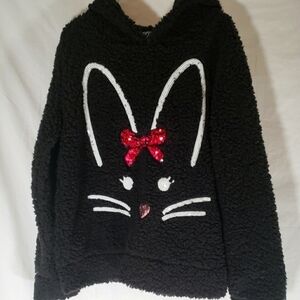 Miss Chievous Girls Black Cat Sherpa Hooded Sweatshirt Sz L